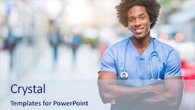  Presentation with afro caribbean - PPT layouts with afro american surgeon doctor man background and a sky blue colored foreground