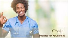  Presentation with hand surgeon - Beautiful PPT theme featuring afro american surgeon doctor man over isolated background smiling positive doing ok sign with hand and fingers successful expression backdrop and a soft green colored foreground