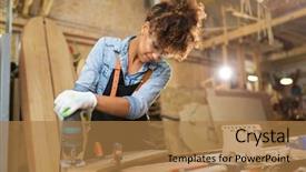  Presentation with native american community - PPT theme consisting of afro american woman craftswoman working background and a coral colored foreground