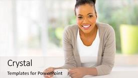  Presentation with native american community - Beautiful presentation design featuring afro american woman drinking coffee backdrop and a soft green colored foreground