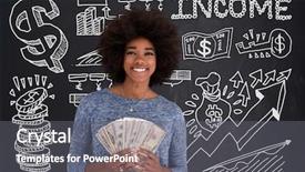  Presentation with afro - Presentation design featuring afro american woman holding money background and a gray colored foreground