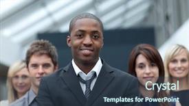  Presentation with multiracial team of young doctors stacking hands - Colorful presentation theme enhanced with afro-american young businessman leading backdrop and a  colored foreground
