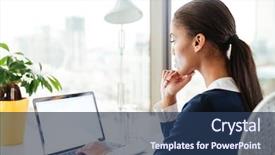  Presentation with afro - Presentation theme with afro business woman in dress background and a ocean colored foreground