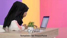  Presentation with sad girl - Amazing slides having afro-girl-wearing-a-hijab backdrop and a coral colored foreground