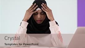  Presentation with sad girl - Colorful slide deck enhanced with afro-girl-wearing-a-hijab backdrop and a coral colored foreground