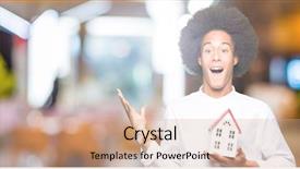  Presentation with ophthalmoscope african american models - Presentation design with afro hair holding house background and a coral colored foreground