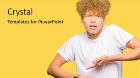  Presentation with afro - Slide deck having afro hair wearing casual white background and a  colored foreground