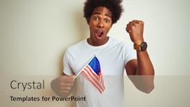  Presentation with america flag - Presentation theme with afro-man-holding-united-estates background and a mint green colored foreground
