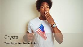  Presentation with america flag - Theme featuring afro-man-holding-united-estates background and a mint green colored foreground