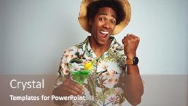  Presentation with holidays - Presentation theme featuring afro-man-on-holidays-wearing background and a violet colored foreground