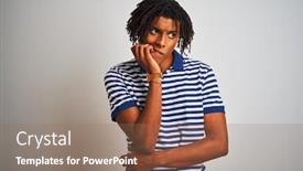  Presentation with anxiety - Cool new theme with afro man with dreadlocks wearing striped blue standing over isolated white background looking stressed and nervous with hands on mouth biting nails anxiety problem backdrop and a coral colored foreground