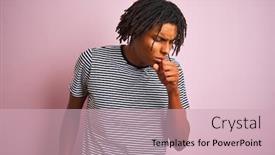  Presentation with navy - PPT theme featuring afro man with dreadlocks wearing navy striped t-shirt standing over isolated pink background feeling unwell and coughing as symptom for cold or bronchitis healthcare concept background and a soft green colored foreground