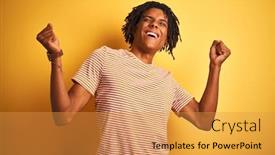  Presentation with winner announcement award success - Beautiful slide set featuring afro-man-with-dreadlocks-wearing backdrop and a gold colored foreground