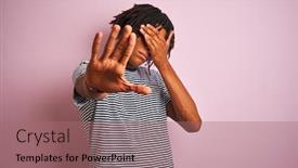  Presentation with navy - Slides featuring afro-man-with-dreadlocks-wearing background and a coral colored foreground