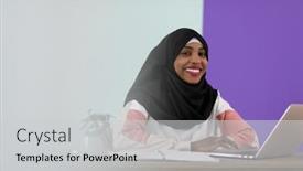  Presentation with woman muslim - Presentation theme having afro-muslim-woman-wearing background and a light gray colored foreground