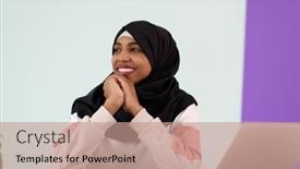  Presentation with woman muslim - Slide deck enhanced with afro-muslim-woman-wearing background and a coral colored foreground