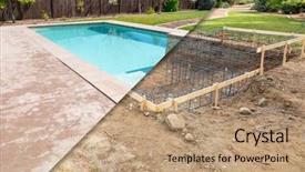  Presentation with build - PPT theme featuring after pool build construction background and a coral colored foreground