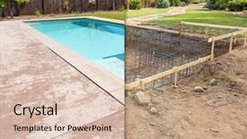  Presentation with construction site construction - Cool new PPT layouts with after pool build construction backdrop and a soft green colored foreground