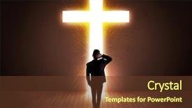  Presentation with railroad crossing railroad crossing sign - Amazing theme having afterlife - man looking at bright cross backdrop and a tawny brown colored foreground