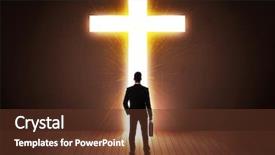  Presentation with railroad crossing railroad crossing sign - Colorful slide deck enhanced with afterlife - man looking at bright cross backdrop and a tawny brown colored foreground