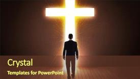  Presentation with railroad crossing railroad crossing sign - Slide deck with afterlife - man looking at bright cross background and a tawny brown colored foreground