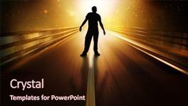  Presentation with futuristic - PPT theme consisting of afterlife - man standing in futuristic scene background and a wine colored foreground