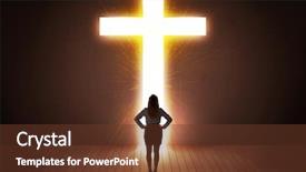  Presentation with railroad crossing railroad crossing sign - Presentation design having afterlife - woman looking at bright cross background and a tawny brown colored foreground