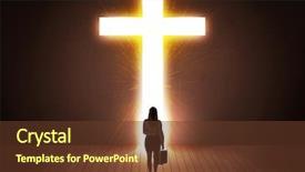  Presentation with cross - Colorful slide set enhanced with afterlife - woman looking at bright cross backdrop and a tawny brown colored foreground