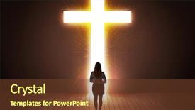  Presentation with cross - Slide set with afterlife - woman looking at bright cross background and a tawny brown colored foreground