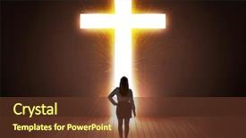  Presentation with cross - Slide set featuring afterlife - woman looking at bright cross background and a tawny brown colored foreground