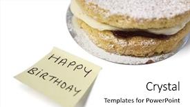  Presentation with happy birthday cake - PPT layouts enhanced with good afternoon - delicious cake slice with 'happy background and a  colored foreground