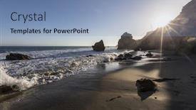  Presentation with california - Audience pleasing PPT theme consisting of afternoon at el matador state beach in malibu california backdrop and a light blue colored foreground