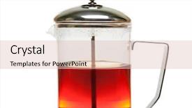  Presentation with silver cup - Slide deck with afternoon drink - pouring heat tea background and a  colored foreground