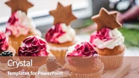  Presentation with cupcakes - Beautiful PPT theme featuring afternoon tea - berry cupcakes backdrop and a coral colored foreground