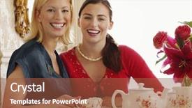  Presentation with dining table - Amazing slides having afternoon tea - portrait of two cheerful young backdrop and a tawny brown colored foreground