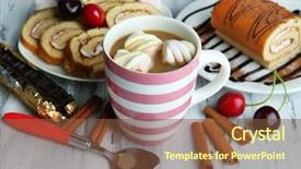  Presentation with cappuccino - Beautiful slides featuring afternoon tea cake - cup of cappuccino and sweets backdrop and a tawny brown colored foreground