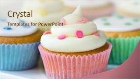  Presentation with afternoon tea - Theme consisting of afternoon tea cake - selection of colorful cupcakes background and a soft green colored foreground