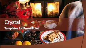  Presentation with fire - Presentation having afternoon tea cake - teatime place in winter background and a  colored foreground