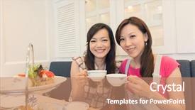  Presentation with afternoon tea - Audience pleasing PPT theme consisting of afternoon tea time with friends backdrop and a coral colored foreground