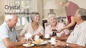  Presentation with afternoon tea - Cool new slide set with afternoon tea together at home backdrop and a soft green colored foreground