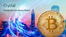  Presentation with smart city - Slide set featuring agains skyscrapers - futuristic smart city background and a  colored foreground