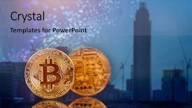  Presentation with smart city - PPT theme with agains skyscrapers - futuristic smart city background and a  colored foreground