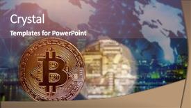  Presentation with money bitcoin crypto currency gold - Audience pleasing PPT theme consisting of agains skyscrapers - futuristic smart city backdrop and a  colored foreground