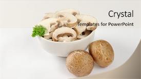  Presentation with bisporus - Presentation design having agaricus bisporus - bowl of sliced fresh mushrooms background and a  colored foreground