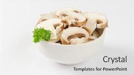  Presentation with oyster mushrooms fresh mushrooms - Presentation theme enhanced with agaricus bisporus - bowl of sliced fresh mushrooms background and a light gray colored foreground