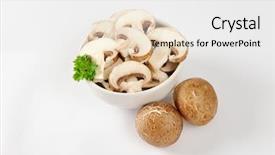  Presentation with mushrooms - Colorful presentation theme enhanced with agaricus bisporus - bowl of sliced fresh mushrooms backdrop and a  colored foreground