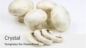  Presentation with button mushroom fresh mushroom - Slides consisting of agaricus bisporus - bunch of button mushrooms background and a soft green colored foreground
