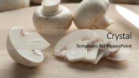  Presentation with bisporus - Cool new PPT theme with agaricus bisporus - fresh chestnut mushrooms and slices backdrop and a coral colored foreground