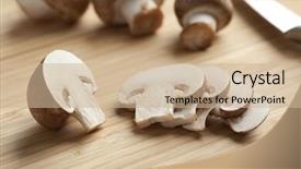  Presentation with fresh lettuce strawberries blueberries mushroom - Beautiful PPT theme featuring agaricus bisporus - fresh chestnut mushrooms slices backdrop and a soft green colored foreground