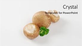  Presentation with le roman - Presentation design featuring agaricus bisporus - raw cremini mushrooms roman brown background and a  colored foreground